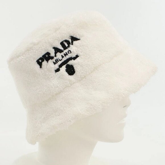 PRADA Terry Cloth Logo Bucket Hat White M - Picture 1 of 10